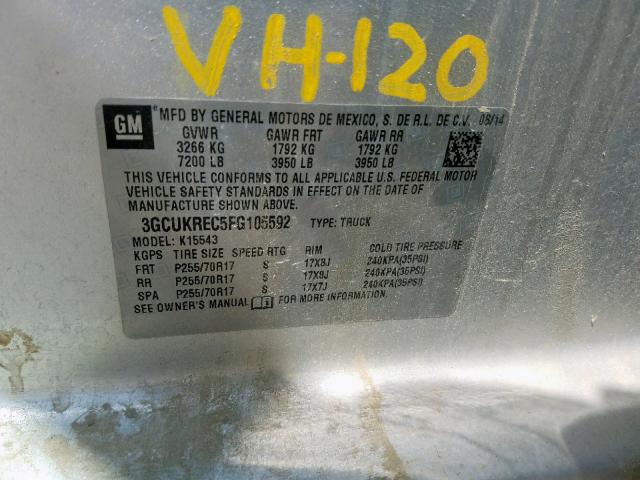 3GCUKREC5FG105592 - 2015 CHEVROLET SILVERADO SILVER photo 10