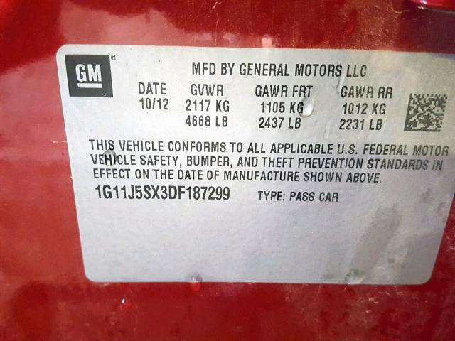 1G11J5SX3DF187299 - 2013 CHEVROLET MALIBU LTZ წითელი ფოტო 10