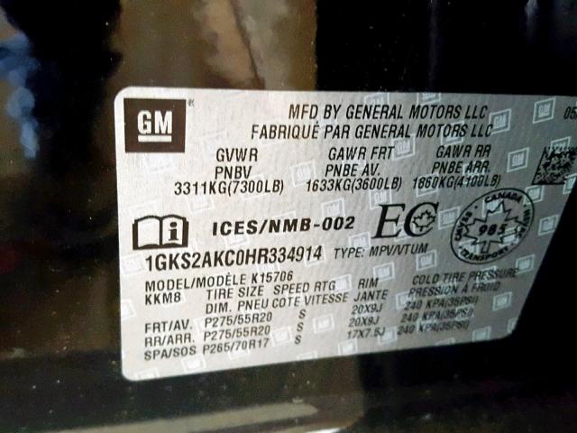 1GKS2AKC0HR334914 - 2017 GMC YUKON SLE BLACK photo 10