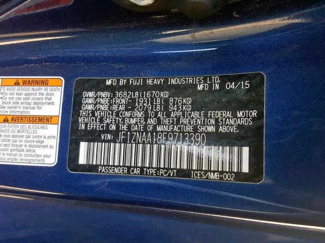 JF1ZNAA18F9713390 - 2015 TOYOTA SCION FR-S BLUE photo 10