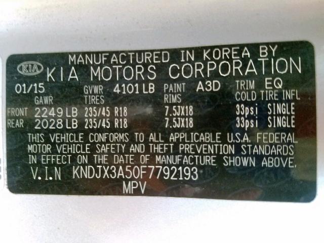 KNDJX3A50F7792193 - 2015 KIA SOUL ! Gümüş foto 10