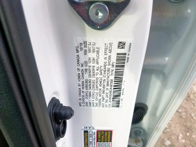 2HKRW2H80JH687898 - 2018 HONDA CR-V EXL WHITE photo 10