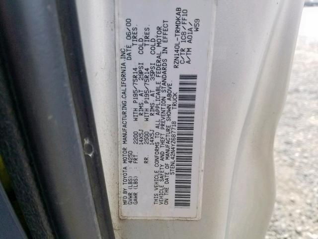 5TENL42N4YZ687718 - 2000 TOYOTA TACOMA SILVER photo 10