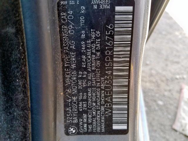 WBAEU33415PR16756 - 2005 BMW 325 XI GRAY photo 10