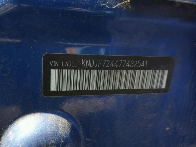 KNDJF724477432541 - 2007 KIA SPORTAGE L BLUE photo 10