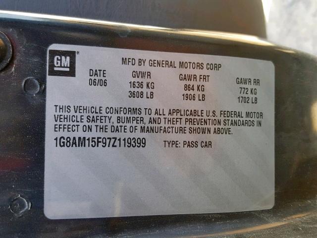 1G8AM15F97Z119399 - 2007 SATURN ION LEVEL WHITE photo 10
