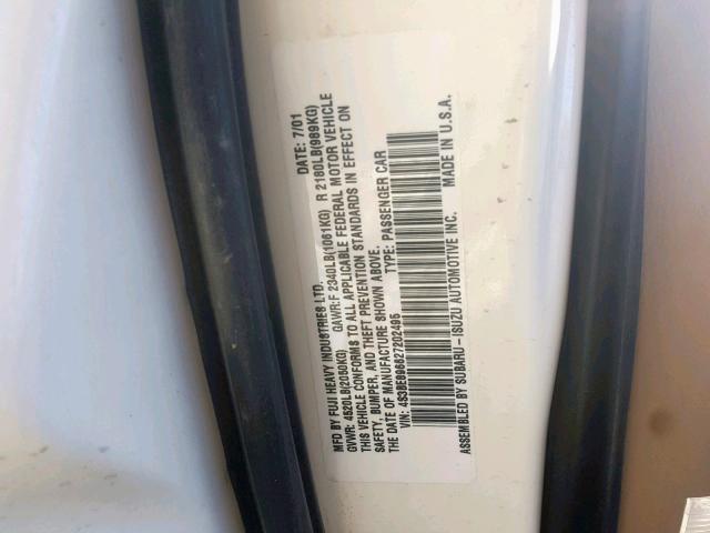 4S3BE896627202495 - 2002 SUBARU LEGACY OUT WHITE photo 10