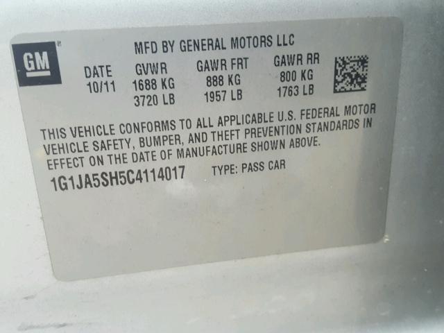 1G1JA5SH5C4114017 - 2012 CHEVROLET SONIC LS 银色 照片 10