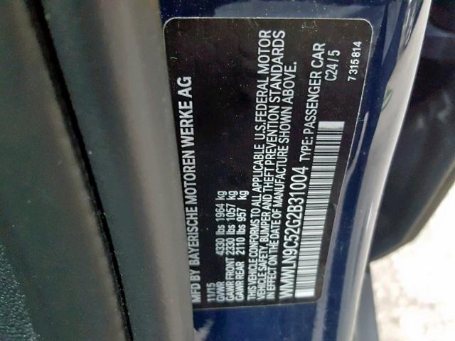 WMWLN9C52G2B31004 - 2016 MINI COOPER S C BLUE photo 10