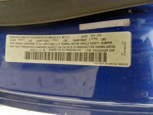 3VWRF31Y57M404430 - 2007 VOLKSWAGEN NEW BEETLE Mavi foto 10