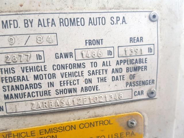 ZARBA5412F1021348 - 1985 ALFA ROMEO VELOCE 200 WHITE photo 10