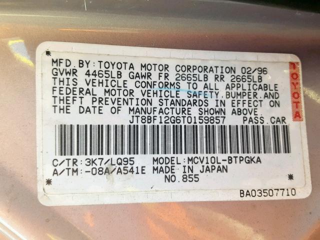 JT8BF12G6T0159857 - 1996 LEXUS ES 300 GRAY photo 10