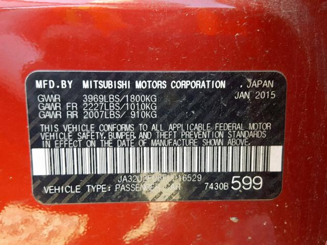 JA32U2FU8FU016529 - 2015 MITSUBISHI LANCER ES RED photo 10