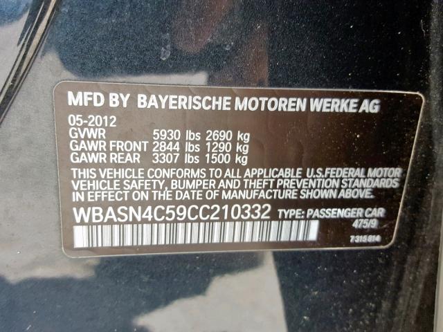 WBASN4C59CC210332 - 2012 BMW 550 IGT BLACK photo 10