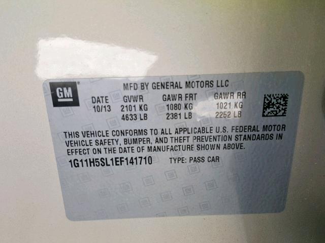 1G11H5SL1EF141710 - 2014 CHEVROLET MALIBU LTZ ოქროსფერი ფოტო 10