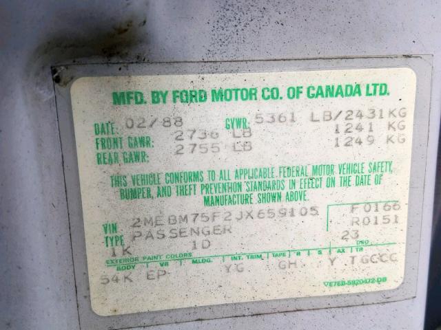 2MEBM75F2JX659105 - 1988 MERCURY GRAND MARQ GRAY photo 10