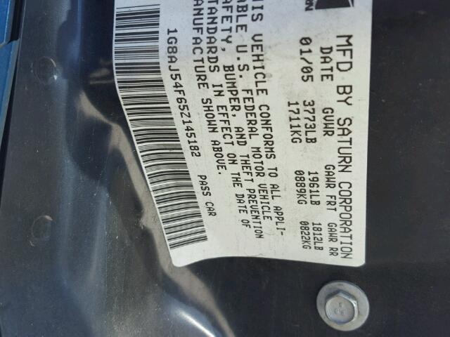1G8AJ54F65Z145182 - 2005 SATURN ION LEVEL BLUE photo 10