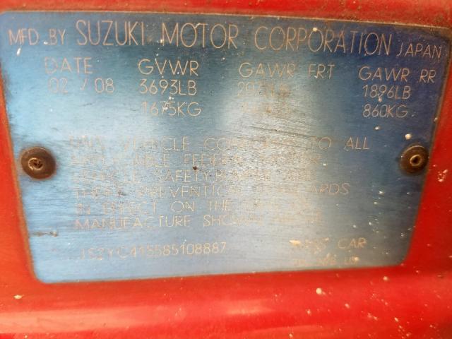 JS2YC415585108887 - 2008 SUZUKI SX4 CONVEN RED photo 10