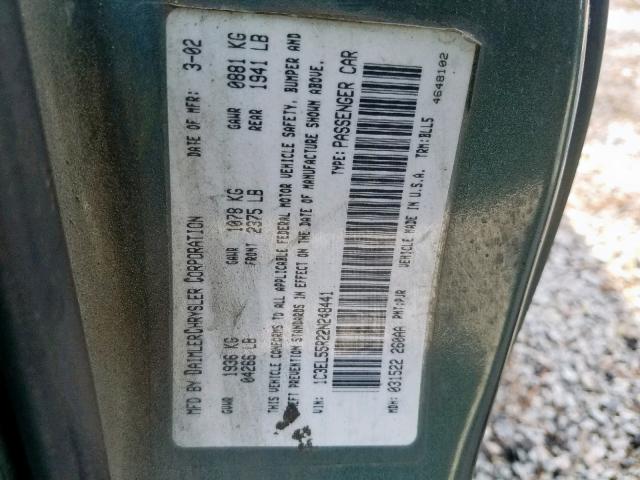 1C3EL55R22N248441 - 2002 CHRYSLER SEBRING LX GREEN photo 10