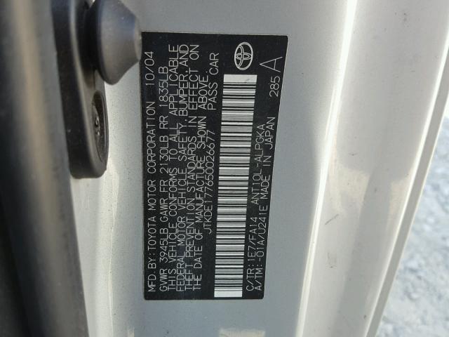 JTKDE177650026677 - 2005 TOYOTA SCION TC 银色 照片 10