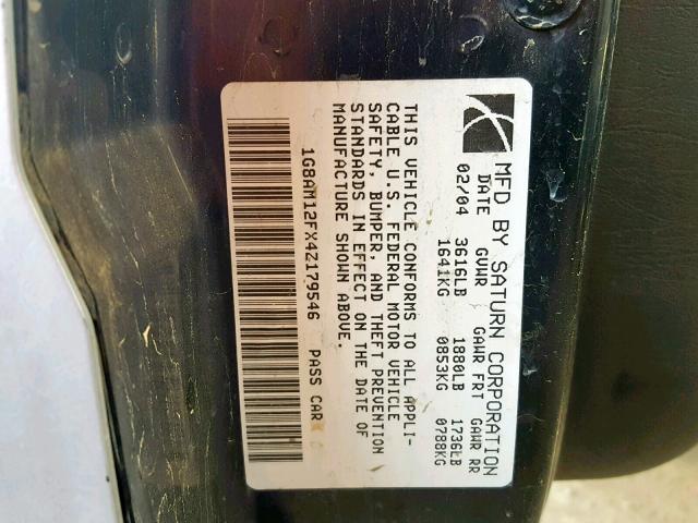 1G8AM12FX4Z179546 - 2004 SATURN ION LEVEL GRAY photo 10