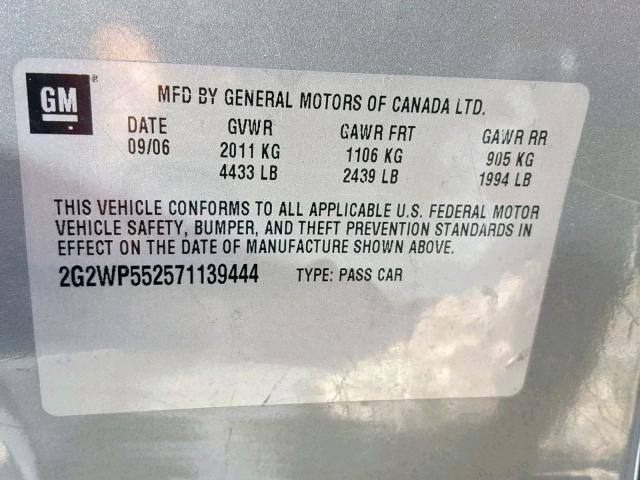 2G2WP552571139444 - 2007 PONTIAC GRAND PRIX GRAY photo 10