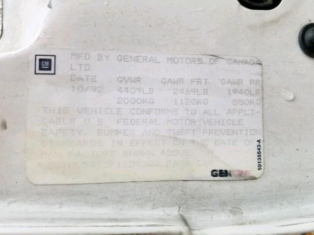 2G1WL54T3P1109322 - 1993 CHEVROLET LUMINA WHITE photo 10