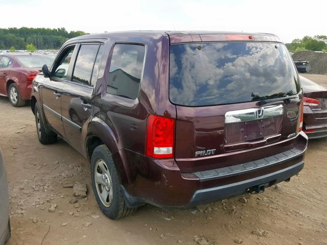 5FNYF4H28AB008025 - 2010 HONDA PILOT LX MAROON photo 3