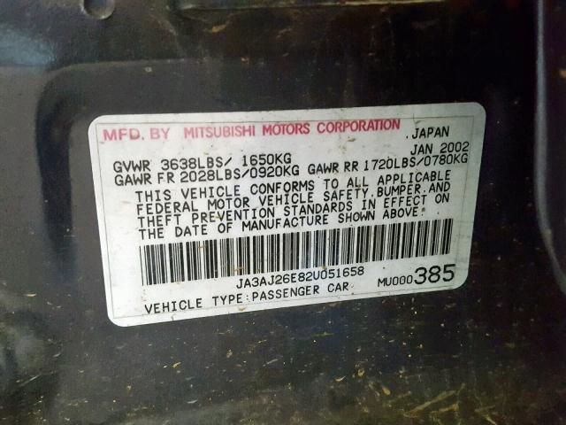 JA3AJ26E82U051658 - 2002 MITSUBISHI LANCER ES GRAY photo 10