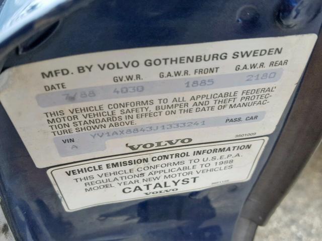 YV1AX8843J1333241 - 1988 VOLVO 244 DL BLUE photo 10