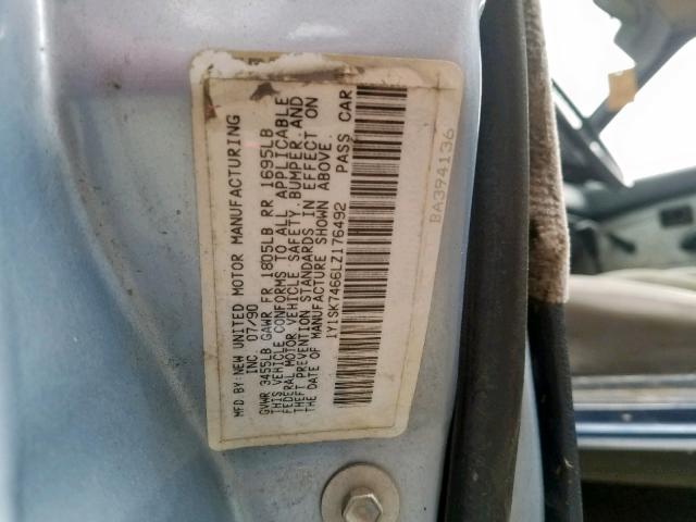 1Y1SK746XLZ171389 - 1990 GEO PRIZM BASE ლურჯი ფოტო 10