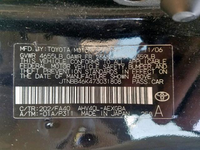 JTNBB46K473031808 - 2007 TOYOTA CAMRY NEW BLACK photo 10