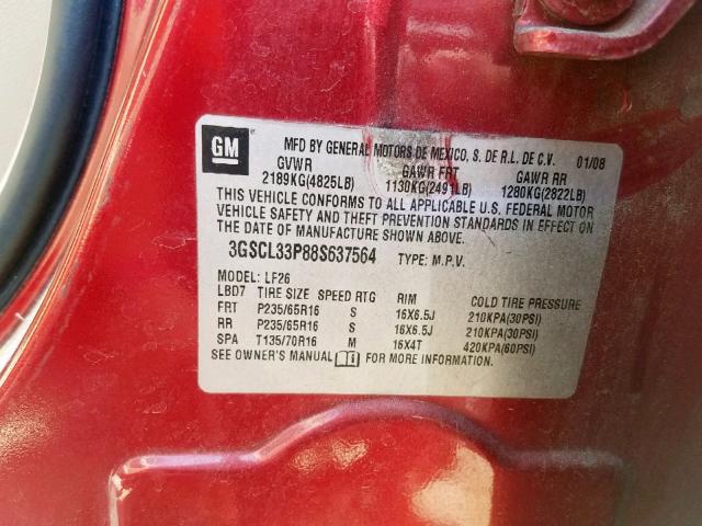 3GSCL33P88S637564 - 2008 SATURN VUE XE RED photo 10