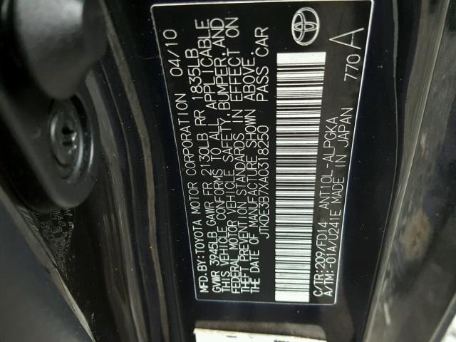 JTKDE3B7XA0318250 - 2010 TOYOTA SCION TC 黑色 照片 10