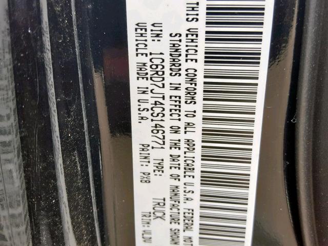 1C6RD7JT4CS146771 - 2012 DODGE RAM 1500 L BLACK photo 10