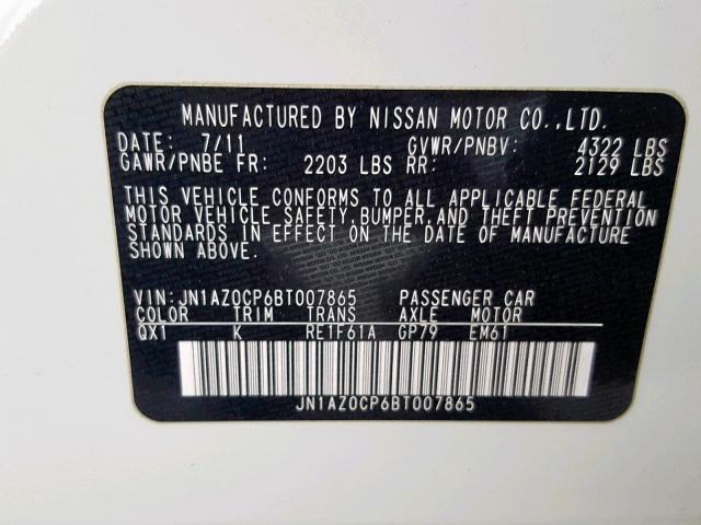 JN1AZ0CP6BT007865 - 2011 NISSAN LEAF SV WHITE photo 10