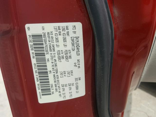 2A8GF68X47R333876 - 2007 CHRYSLER PACIFICA T BURGUNDY photo 10