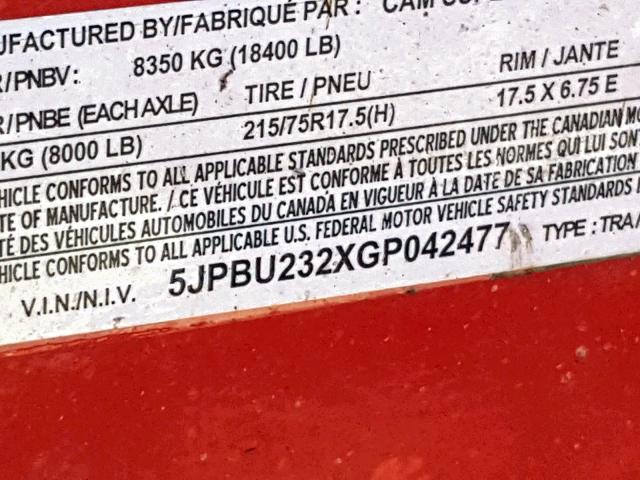 5JPBU232XGP042477 - 2016 MISC TRAILER Қызыл фото 10