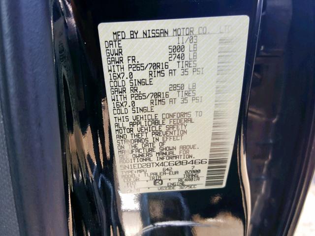 5N1ED28TX4C608466 - 2004 NISSAN XTERRA XE BLACK photo 10