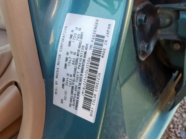 JM1BJ225410435504 - 2001 MAZDA PROTEGE LX TURQUOISE photo 10