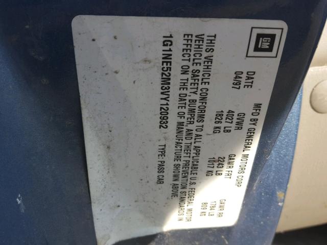 1G1NE52M3VY120932 - 1997 CHEVROLET MALIBU LS 蓝色 照片 10