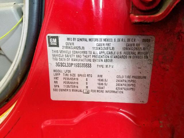 3GSCL33P19S535833 - 2009 SATURN VUE XE RED photo 10