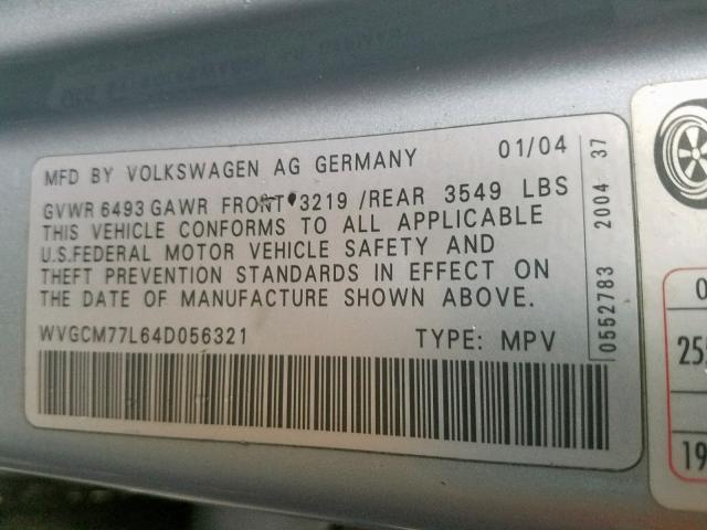 WVGCM77L64D056321 - 2004 VOLKSWAGEN TOUAREG 4. BLUE photo 10