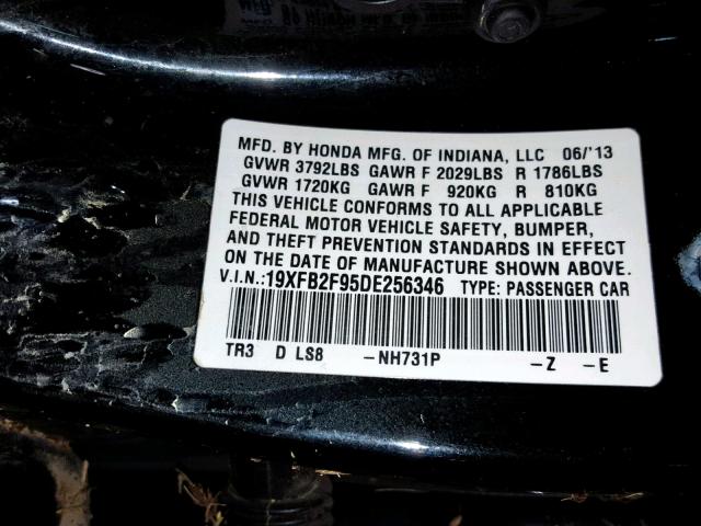 19XFB2F95DE256346 - 2013 HONDA CIVIC EXL 黑色 照片 10