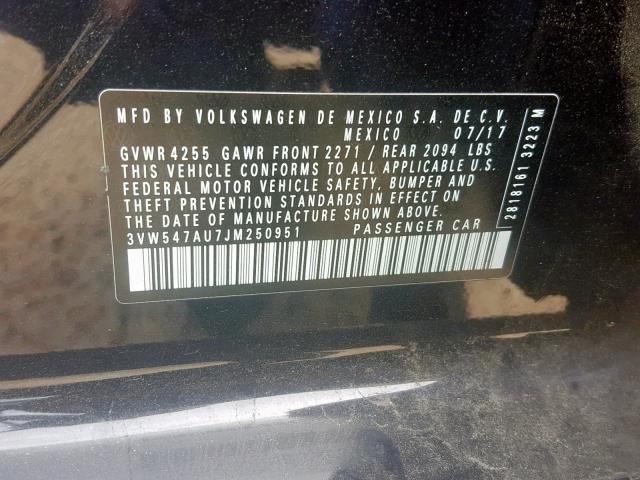 3VW547AU7JM250951 - 2018 VOLKSWAGEN GTI S BLACK photo 10