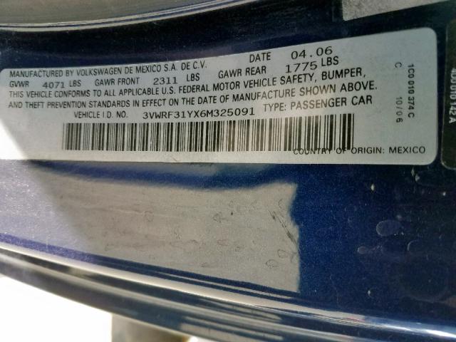 3VWRF31YX6M325091 - 2006 VOLKSWAGEN NEW BEETLE Blau Foto 10