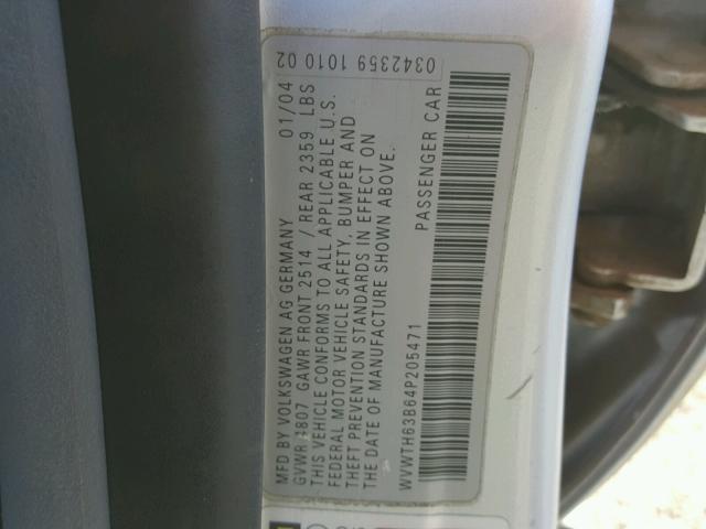 WVWTH63B64P205471 - 2004 VOLKSWAGEN PASSAT GLX 银色 照片 10