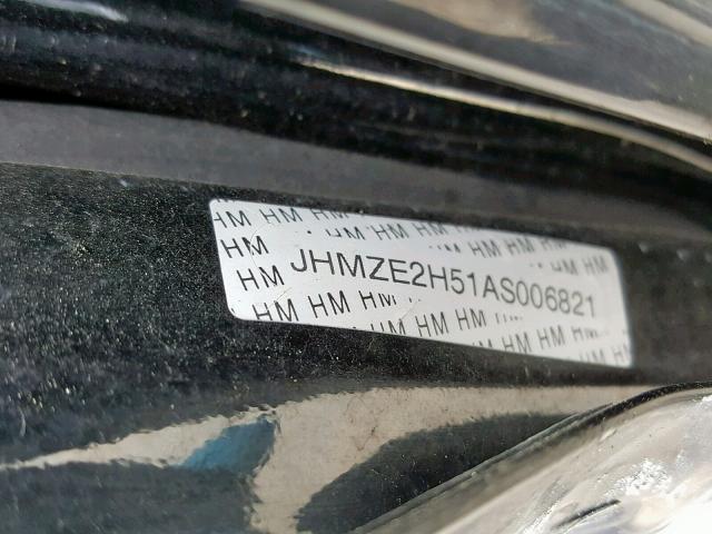 JHMZE2H51AS006821 - 2010 HONDA INSIGHT LX BLACK photo 10