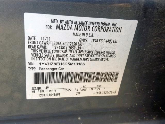 1YVHZ8EH5C5M13166 - 2012 MAZDA 6 I BLUE photo 10