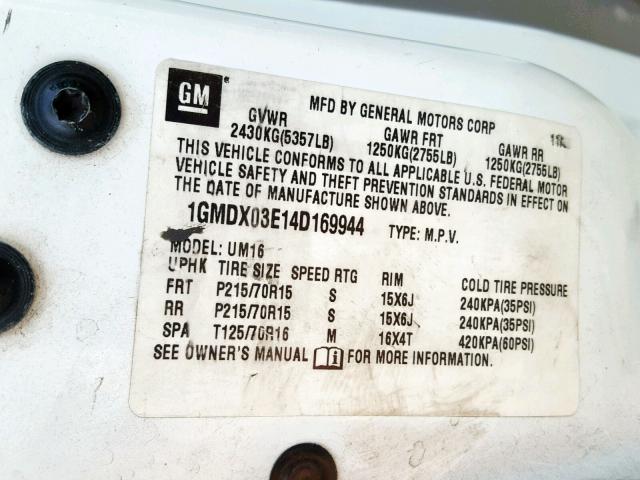 1GMDX03E14D169944 - 2004 PONTIAC MONTANA WHITE photo 10